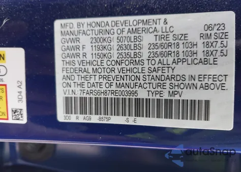 2024 Honda Cr-V Hybrid Sport-L from USA, damaged, VIN 7FARS6H87RE003995